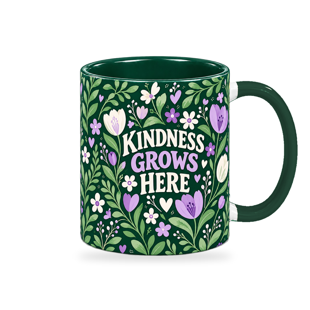 Emerald Folk Tulips Teacher Mug – 320ml — right view on a transparent background