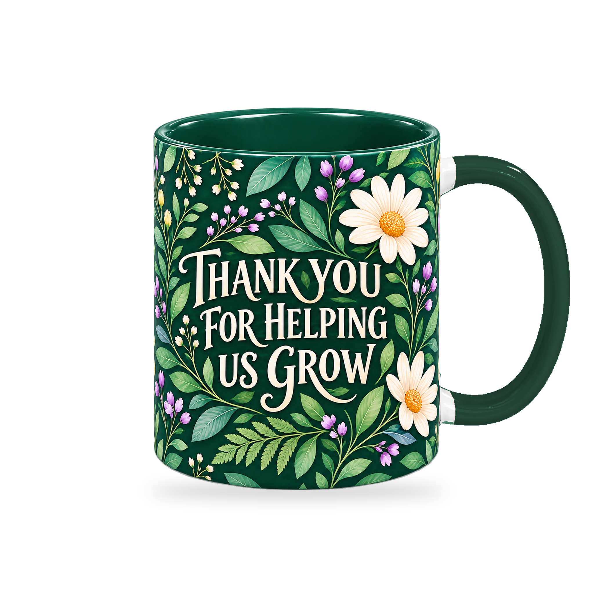 Emerald Growth Garden Teacher Mug – 320ml — right view on a transparent background
