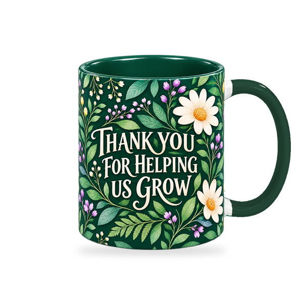 Emerald Growth Garden Teacher Mug – 320ml, right view on a transparent background