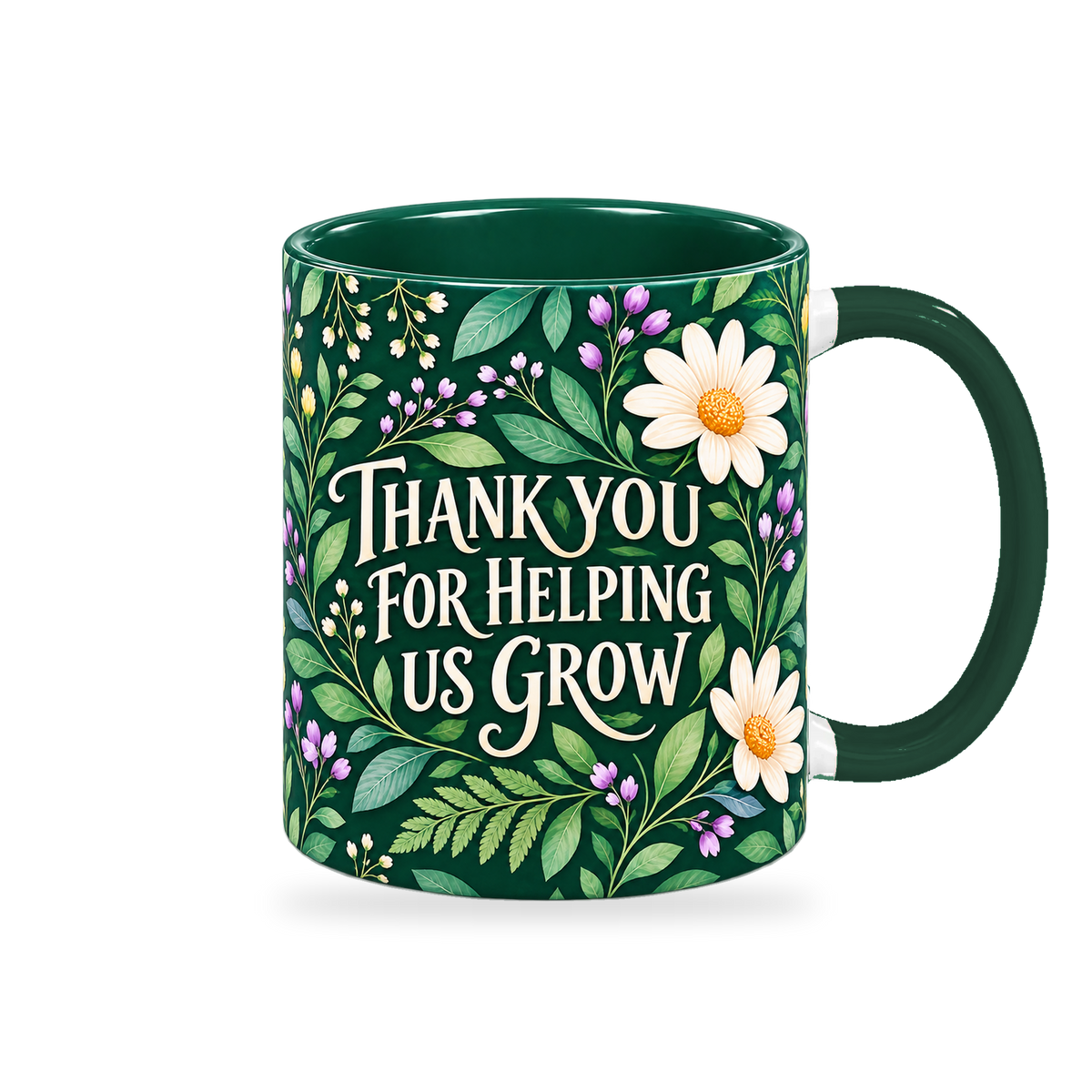 Emerald Growth Garden Teacher Mug – 320ml — right view on a transparent background