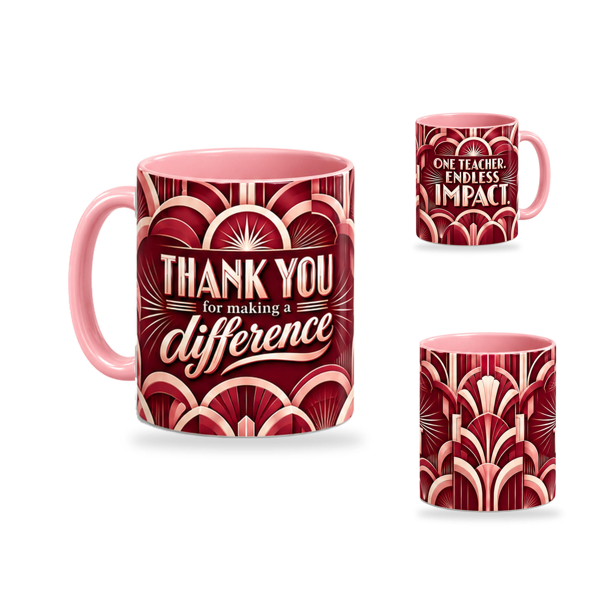Endless Impact Mug – 320ml, Pink ceramic mug, opposite-side of the Teacher’s Day artwork