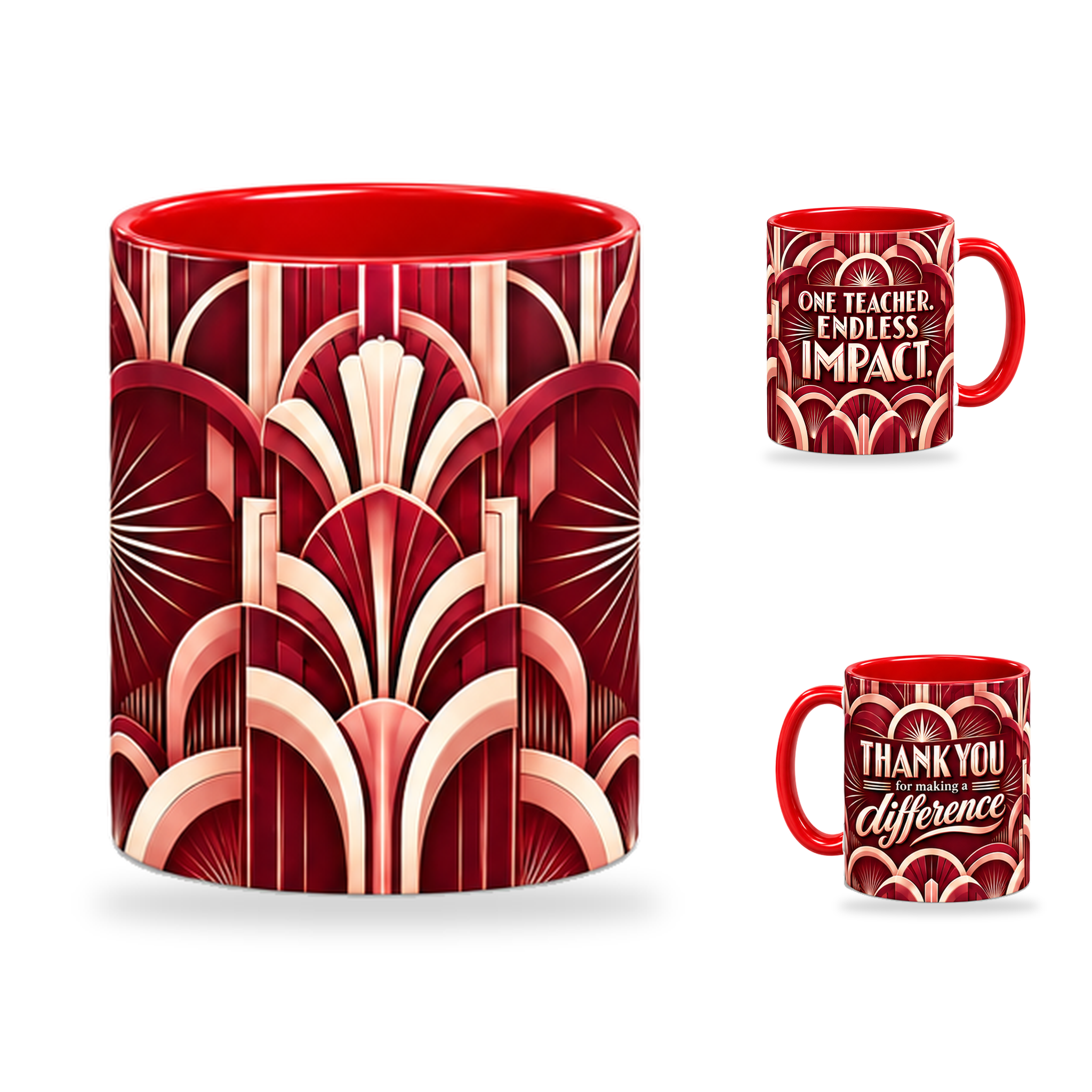 Endless Impact Mug – 320ml, Red ceramic mug, centre-pattern of the Teacher’s Day artwork