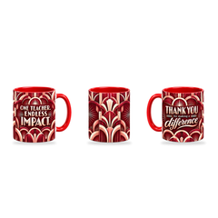 Endless Impact Mug – 320ml, Red ceramic mug, three-angle overview of the Teacher’s Day artwork