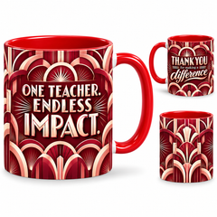 Endless Impact Mug – 320ml, red ceramic mug, views of the full-wrap Teacher’s Day design