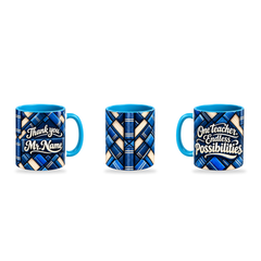 Endless Possibilities Mug – 320ml, Light Blue ceramic mug, three-angle overview of the Teacher’s Day artwork