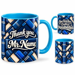 Endless Possibilities Mug – 320ml, light blue ceramic mug, views of the full-wrap Teacher’s Day design