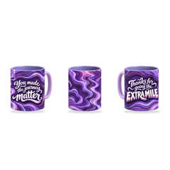 Extra Mile Mug – 320ml, Light Purple ceramic mug, three-angle overview of the Teacher’s Day artwork