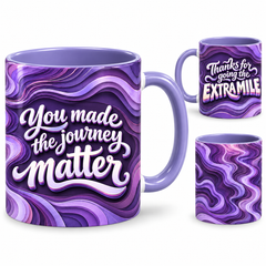 Extra Mile Mug – 320ml, light purple ceramic mug, views of the full-wrap Teacher’s Day design
