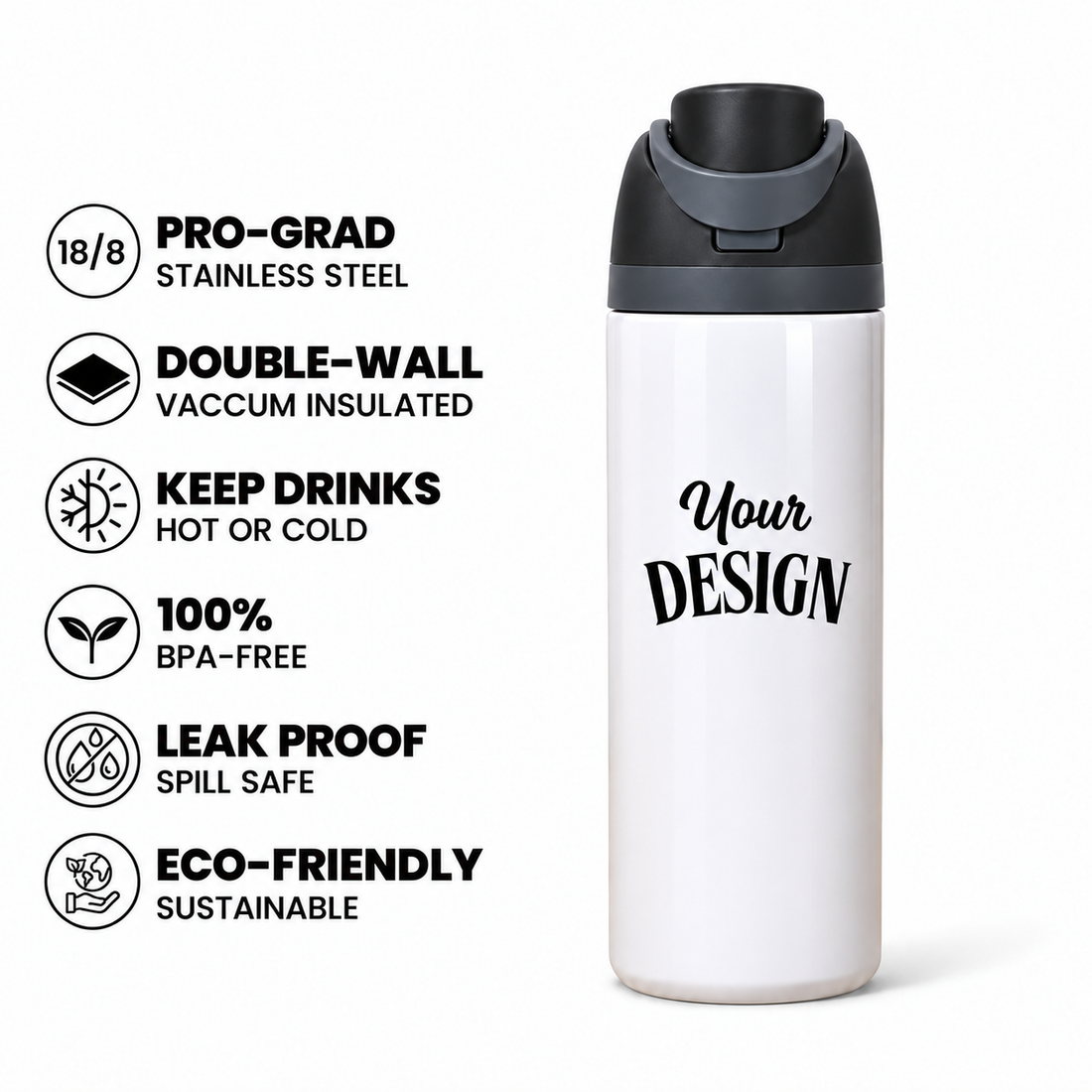 Black | 720ML | Custom FreeSip water bottle - benefits