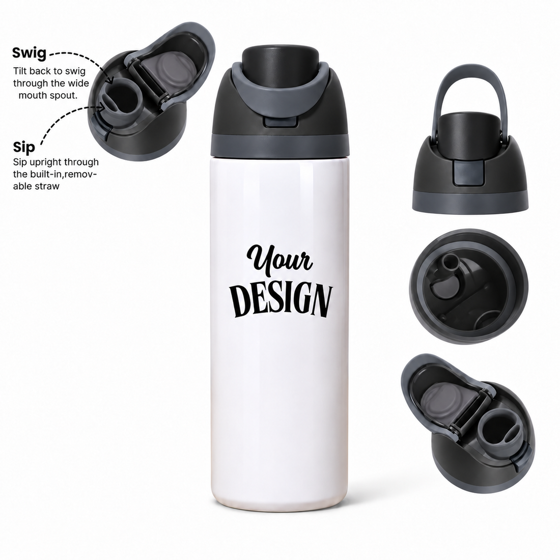 Black | 720ML | Custom FreeSip water bottle - detail