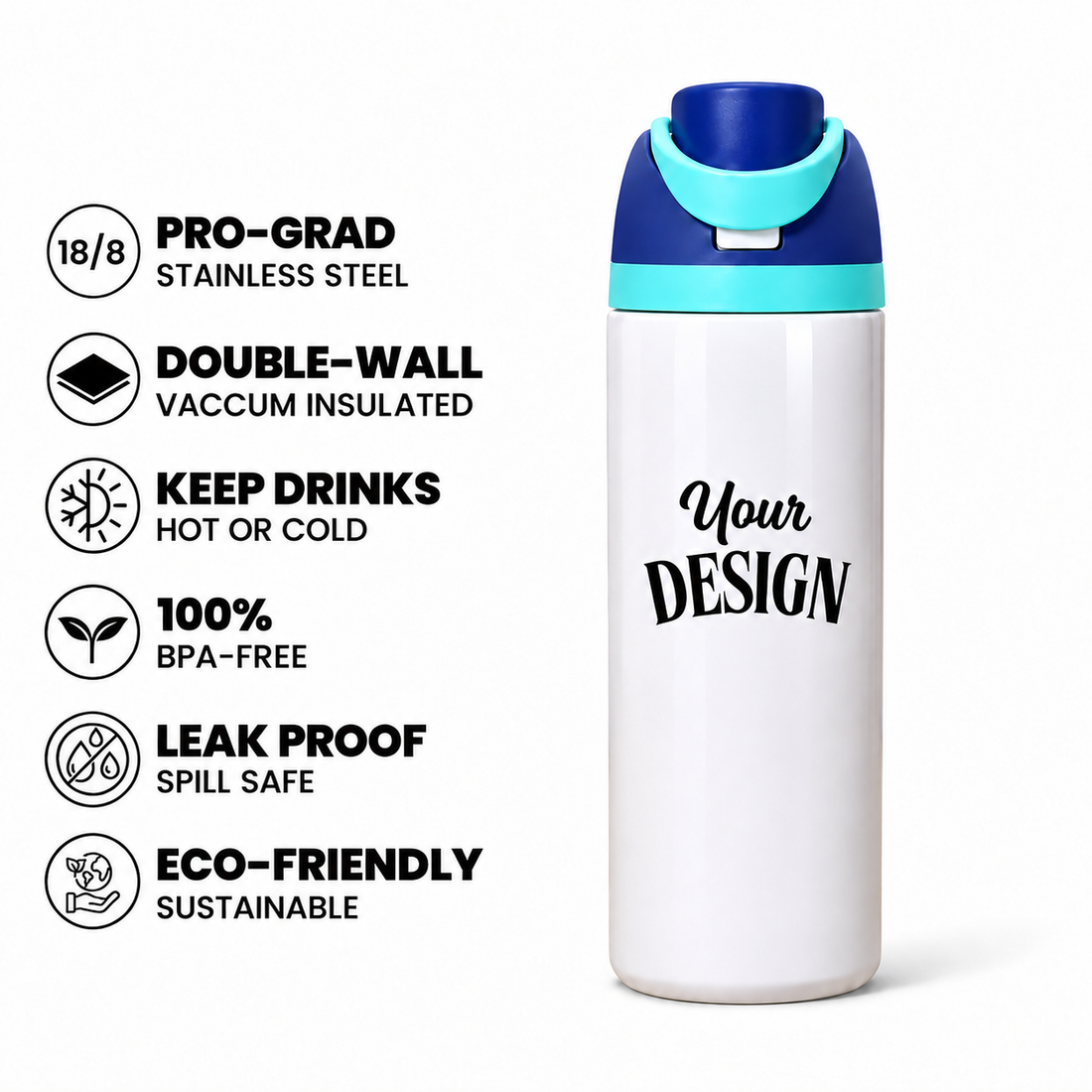 Blue-Light Blue | 720ML | Custom FreeSip water bottle - benefits