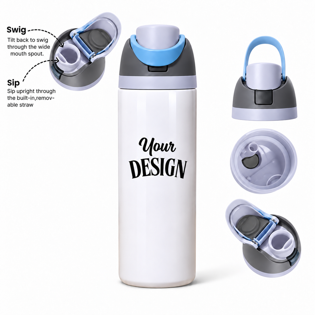 Grey-Blue | 720ML | Custom FreeSip water bottle - detail