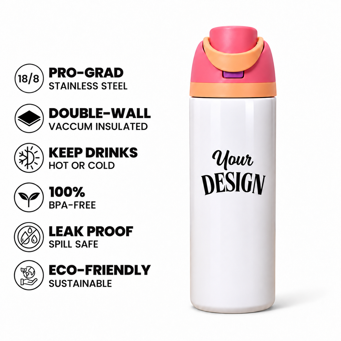 Pink-Orange | 720ML | Custom FreeSip water bottle - benefits