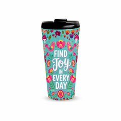 Find Joy 480ml Tumbler with closed black lid, front view