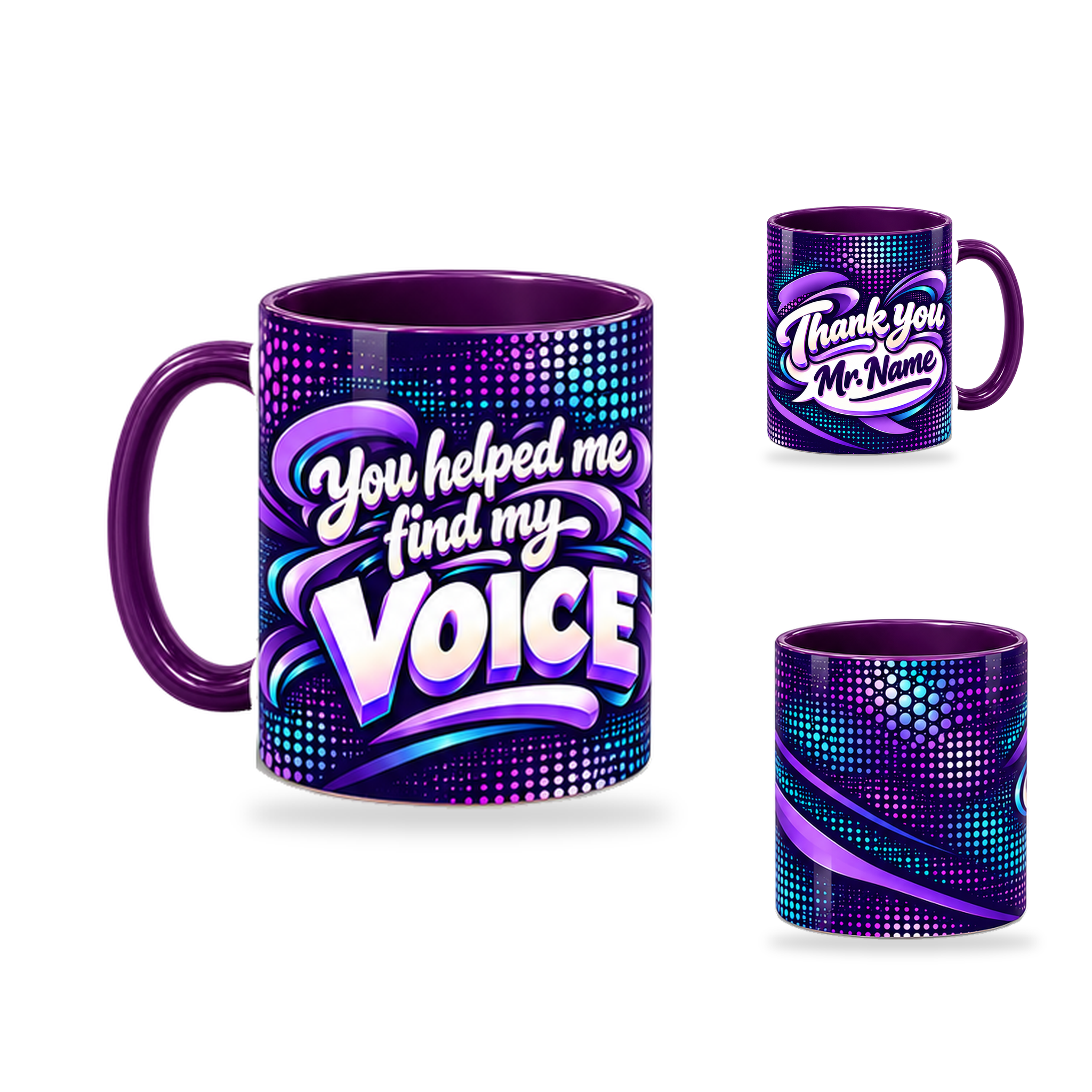 Find Your Voice Mug – 320ml, Purple ceramic mug, opposite-side of the Teacher’s Day artwork