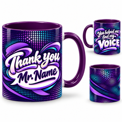 Find Your Voice Mug – 320ml, purple ceramic mug, views of the full-wrap Teacher’s Day design