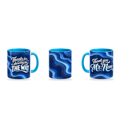 Find Your Way Mug – 320ml, Light Blue ceramic mug, three-angle overview of the Teacher’s Day artwork