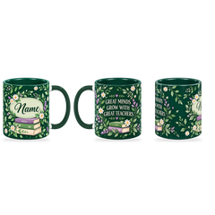 Forest Book Garden Teacher Mug – 320ml — right, left and centre views together on a transparent background