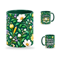 Garden Growth Mug – 320ml, Dark Green ceramic mug, centre-pattern of the Teacher’s Day artwork