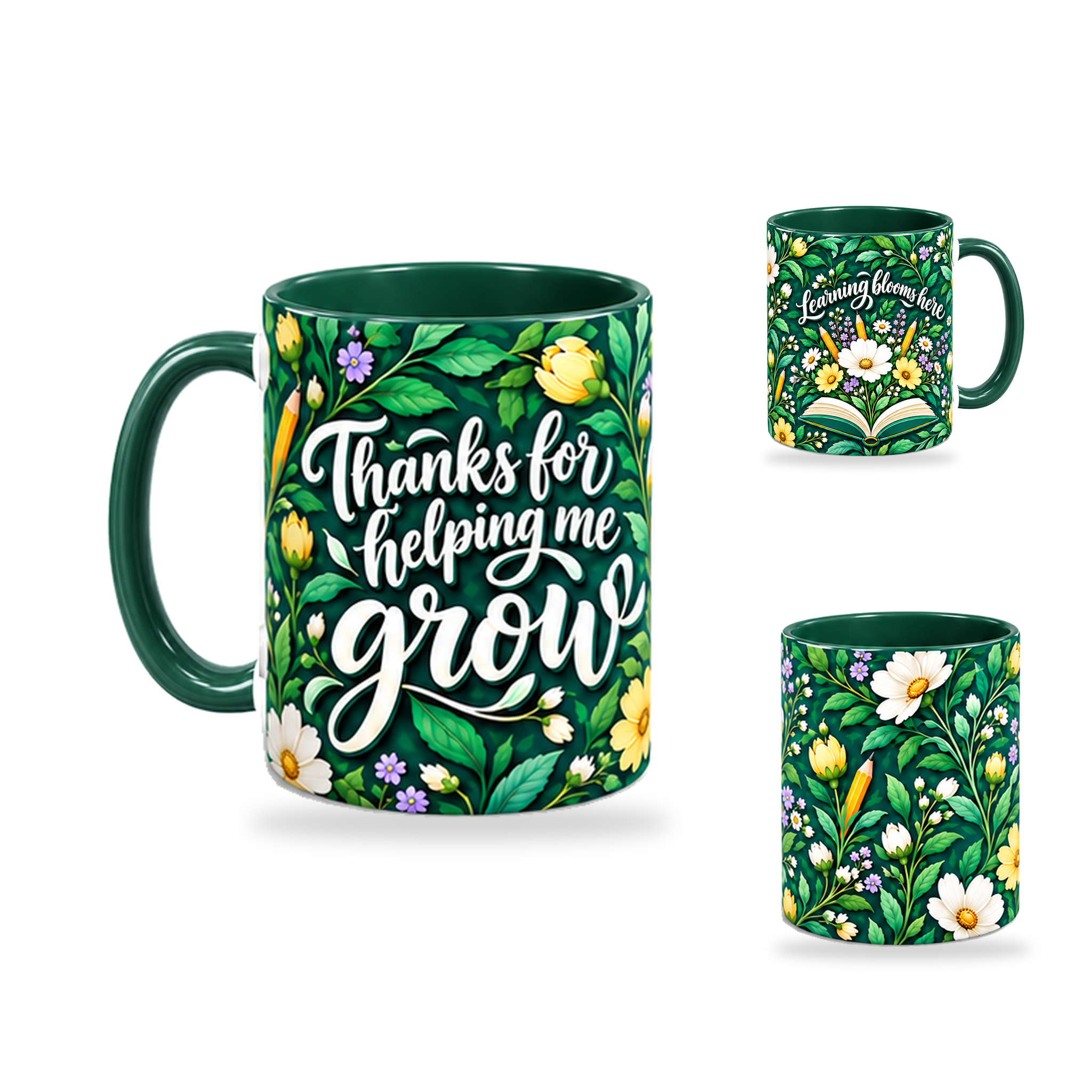 Garden Growth Mug – 320ml, Dark Green ceramic mug, opposite-side of the Teacher’s Day artwork