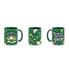 Garden Growth Mug – 320ml, Dark Green ceramic mug, three-angle overview of the Teacher’s Day artwork