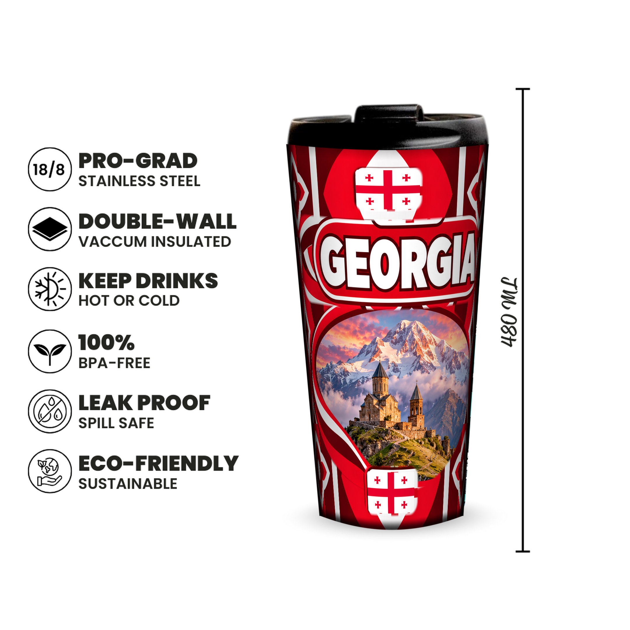 Georgia 480ml insulated tumbler features and size