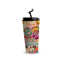 Good Vibes 480ml Tumbler by Fann Bliss — raised drinking spout view