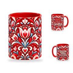 Grateful Hearts Mug – 320ml, Red ceramic mug, centre-pattern of the Teacher’s Day artwork