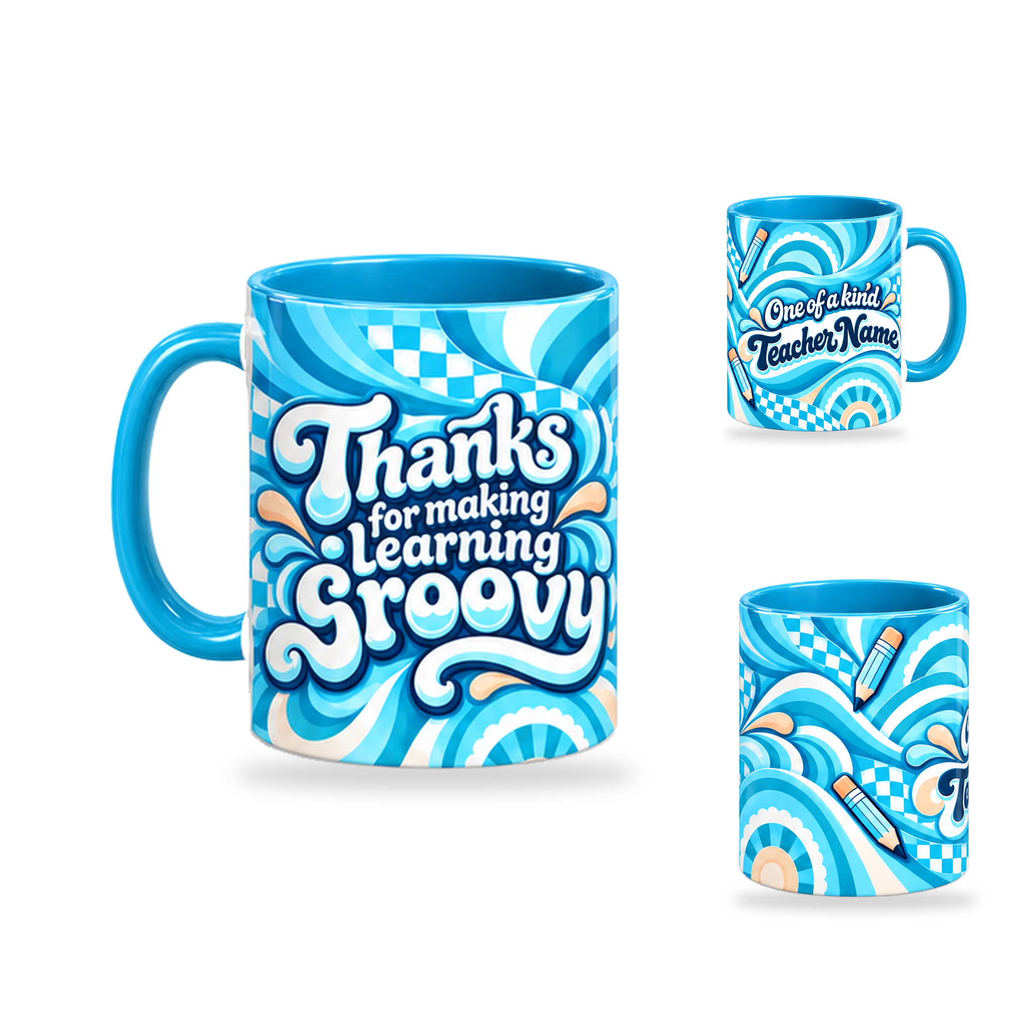 Groovy Teacher Mug – 320ml, Light Blue ceramic mug, opposite-side of the Teacher’s Day artwork