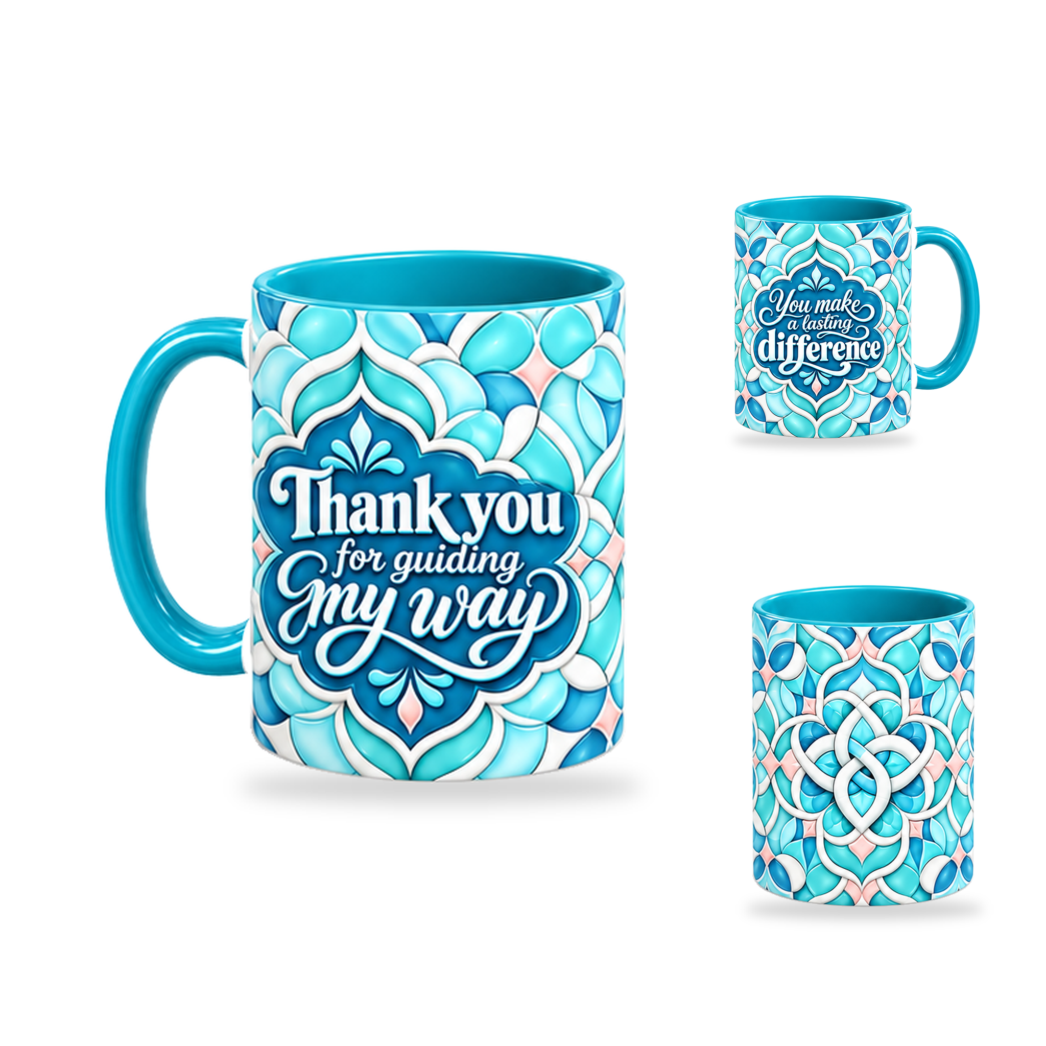 Guiding Light Mug – 320ml, Teal ceramic mug, opposite-side of the Teacher’s Day artwork