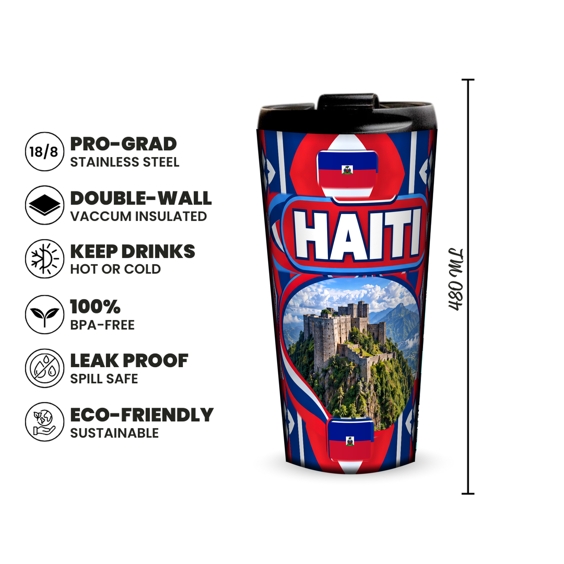 Haiti 480ml insulated tumbler features and size