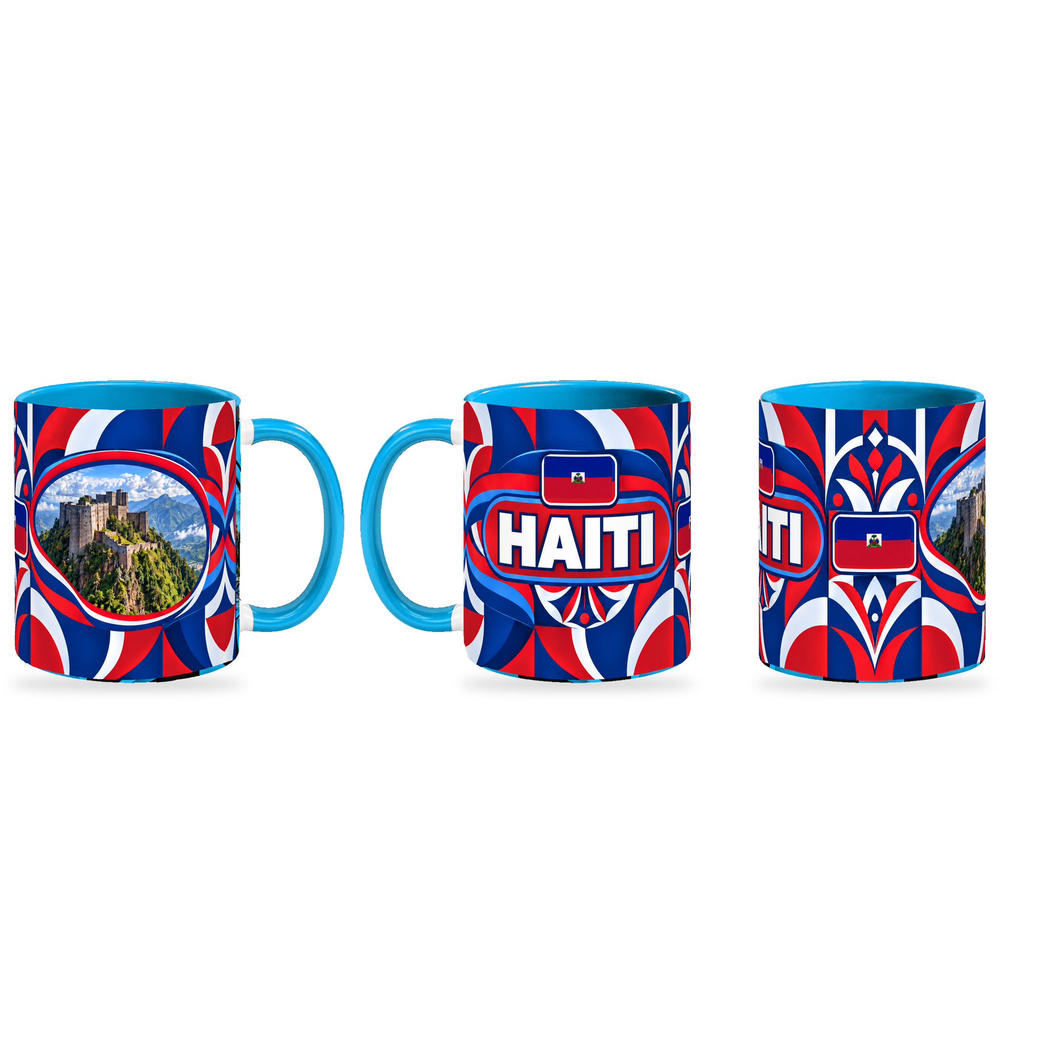 Haiti Mug – 320ml — three matching angles together on white with a soft shadow