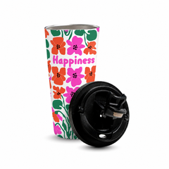 Happiness 480ml Tumbler with open stainless steel rim and detached black lid