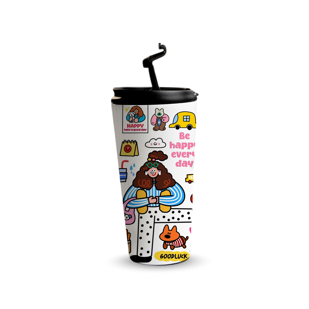 Happy Days 480ml Tumbler by Fann Bliss — raised drinking spout view