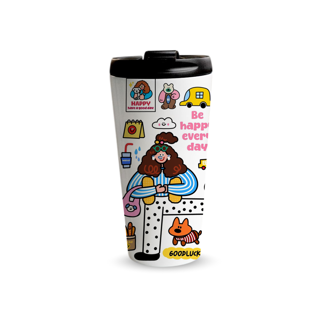 Happy Days 480ml Tumbler by Fann Bliss — closed black lid view