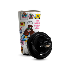 Happy Days 480ml Tumbler by Fann Bliss — open tumbler with lid beside it