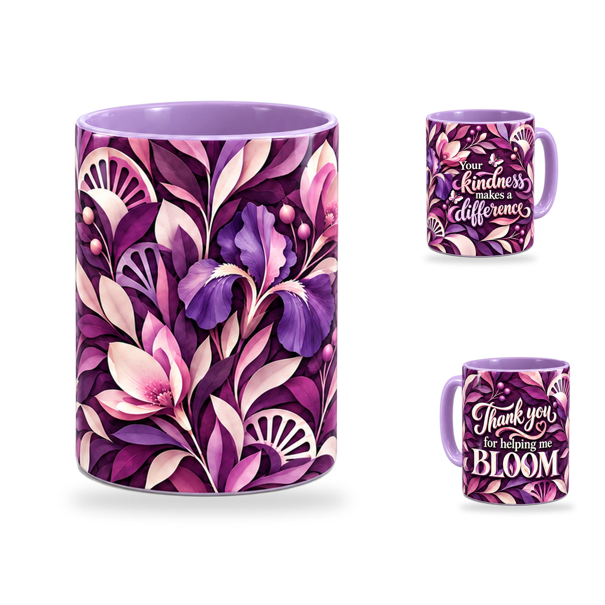 Helping Me Bloom Mug – 320ml, Light Purple ceramic mug, centre-pattern of the Teacher’s Day artwork