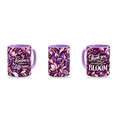 Helping Me Bloom Mug – 320ml, Light Purple ceramic mug, three-angle overview of the Teacher’s Day artwork