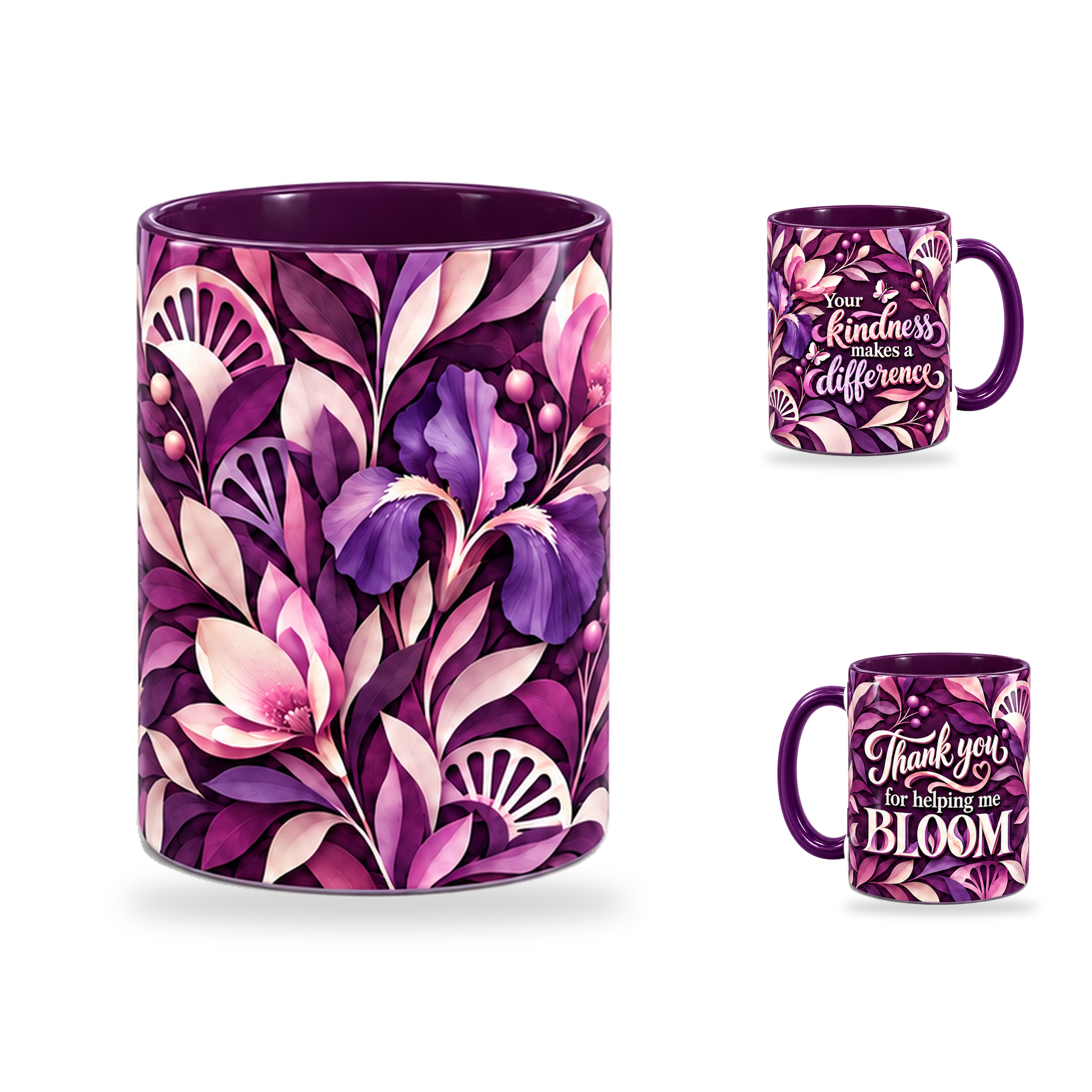 Helping Me Bloom Mug – 320ml, Purple ceramic mug, centre-pattern of the Teacher’s Day artwork
