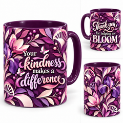 Helping Me Bloom Mug – 320ml, purple ceramic mug, views of the full-wrap Teacher’s Day design