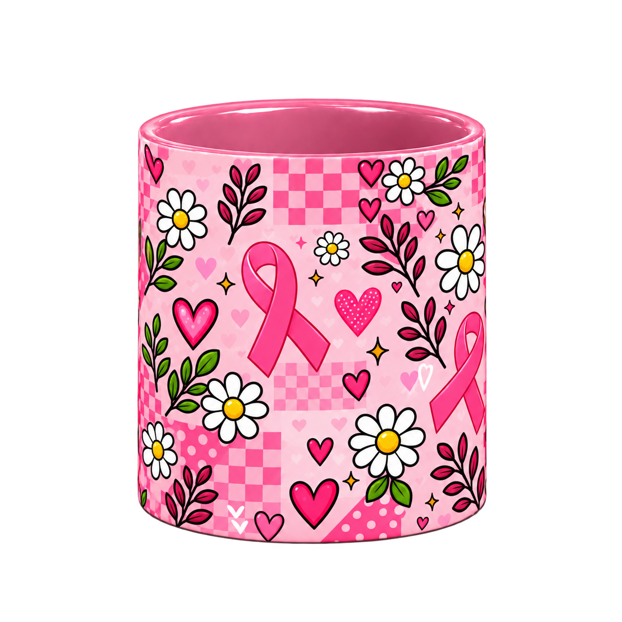 Her Fight, Our Love Pinktober Mug – Pink, 320ml, centre wrap view