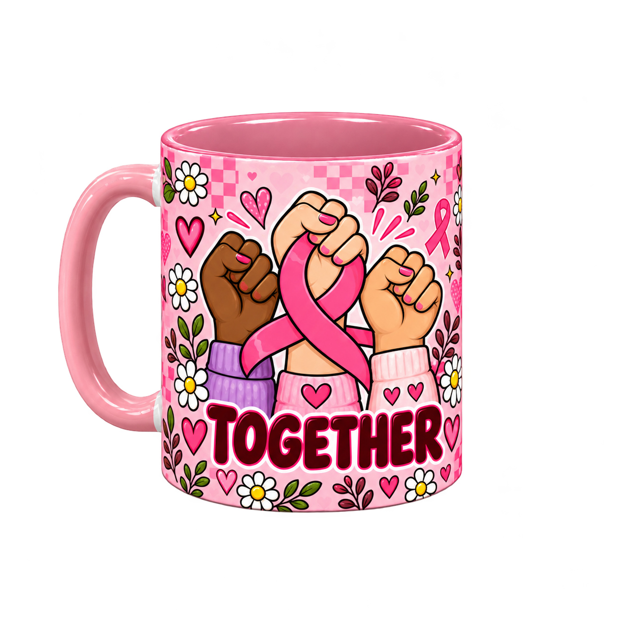 Her Fight, Our Love Pinktober Mug – Pink, 320ml, left handle view