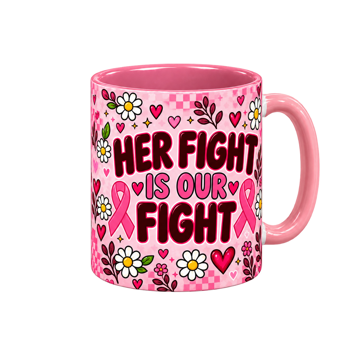 Her Fight, Our Love Pinktober Mug – Pink, 320ml, right handle view