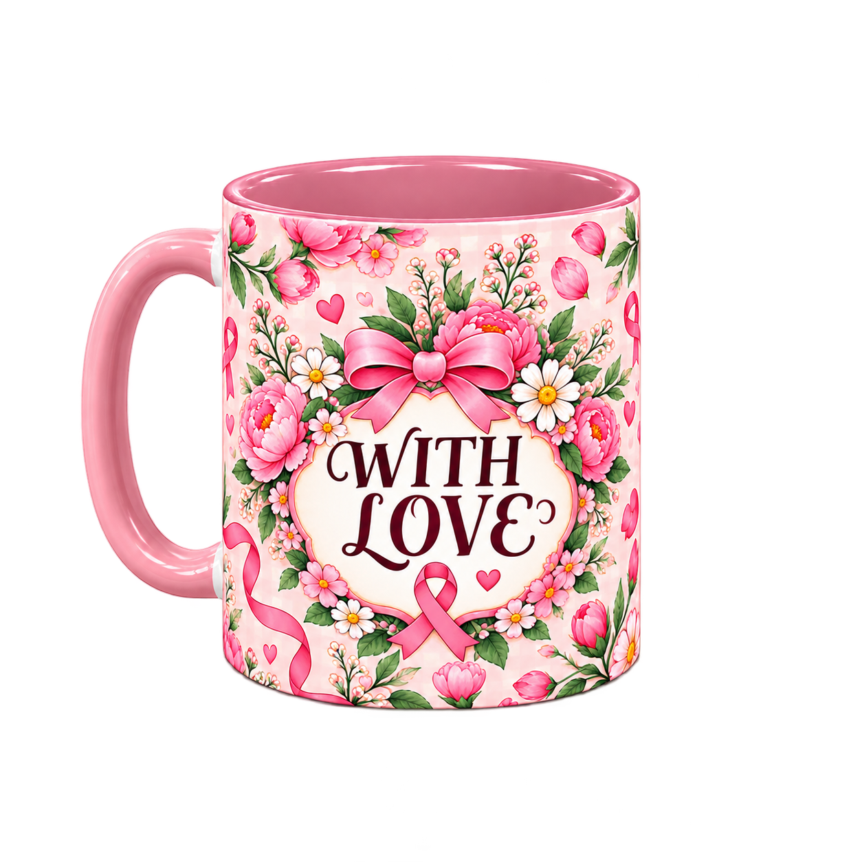 Hope Garden Pinktober Mug – Pink, 320ml, left handle view