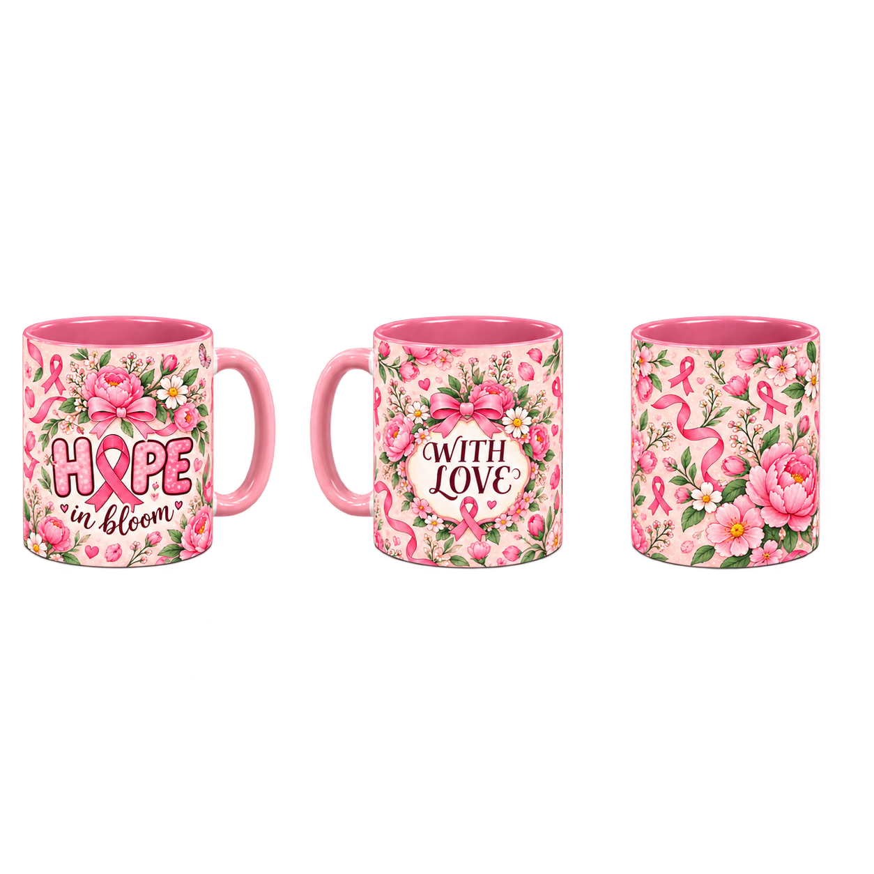 Hope Garden Pinktober Mug – Pink, 320ml, three-view overview