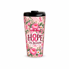 Hope Garden Pinktober Tumbler – 480ml, front view with lid on