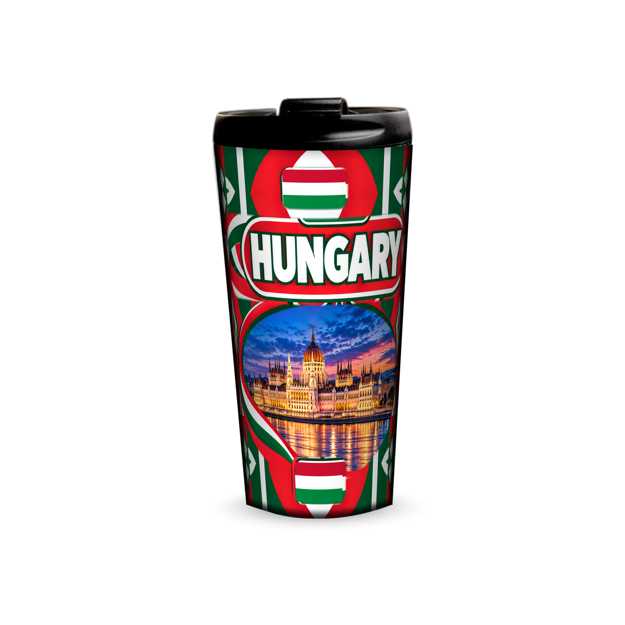 Hungary 480ml tumbler front view with country design