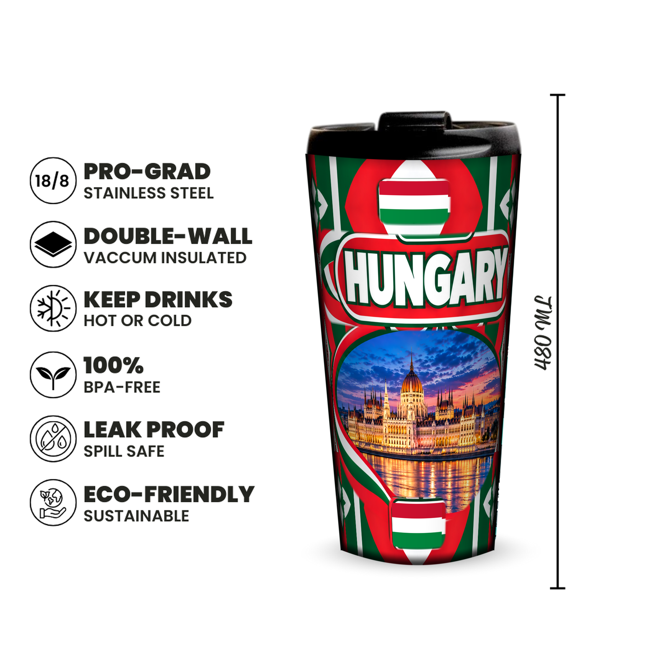Hungary 480ml insulated tumbler features and size