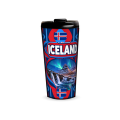 Iceland 480ml tumbler front view with country design