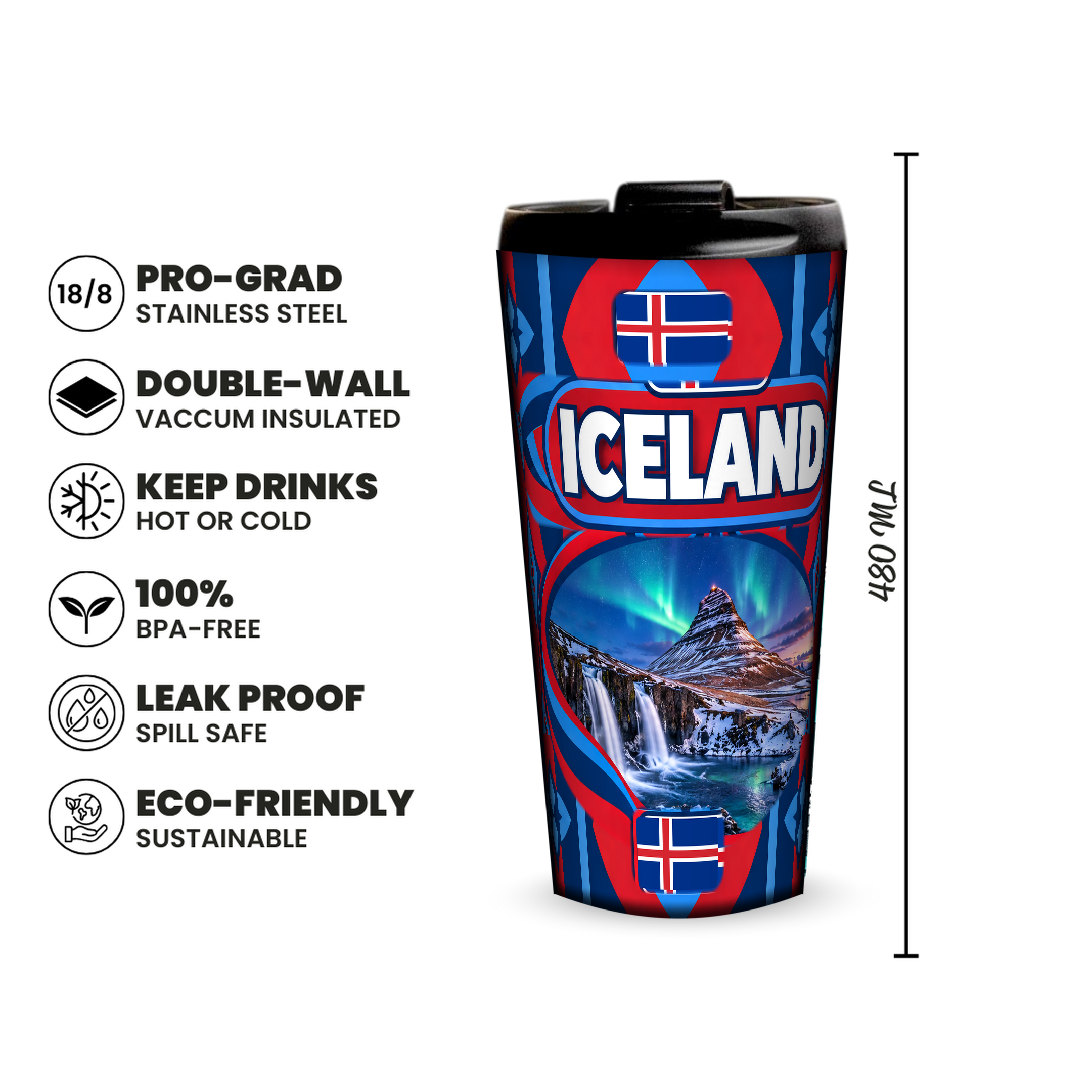 Iceland 480ml insulated tumbler features and size